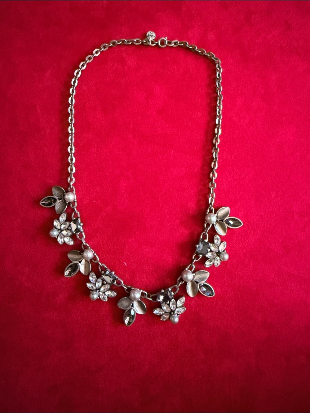 LOFT Silver-Tone Floral Pearl & Crystal Necklace